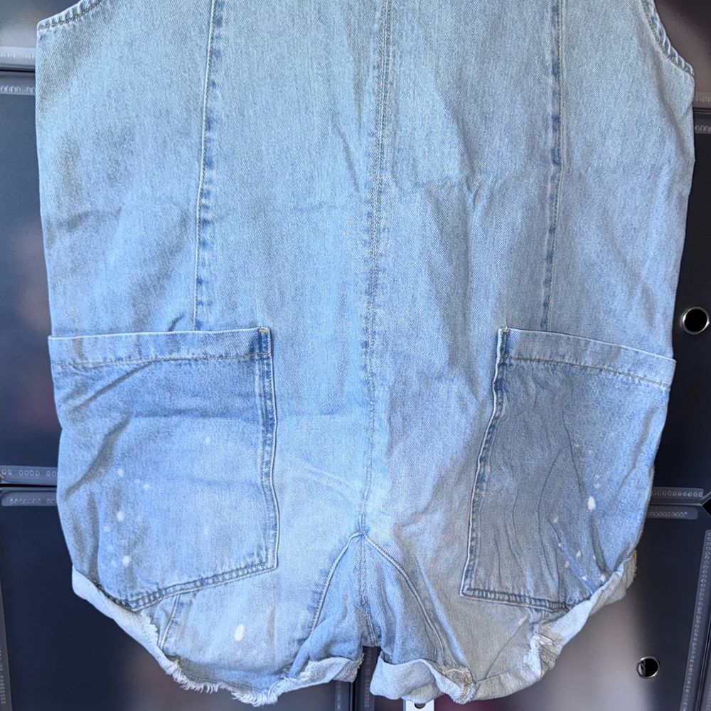 Free People We The Free Shortall Romper in Bright Eyes Blue Denim Size L - Picture 6 of 15